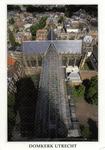 602115 Gezicht op het uit steigermateriaal opgetrokken tijdelijk herbouwde schip van de Domkerk (Domplein) te Utrecht, ...